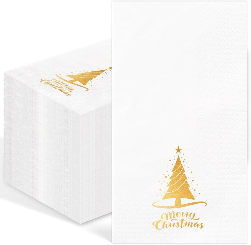 IANFEPH 100 Pcs Christmas Paper Napkins 3 Ply Disposable Bathroom Guest Hand Towels Gold Foil Xmas Tree Decorative Party Napkins for Kitchen Dinning Winter Wedding Birthday Holiday Supplies - Image 1